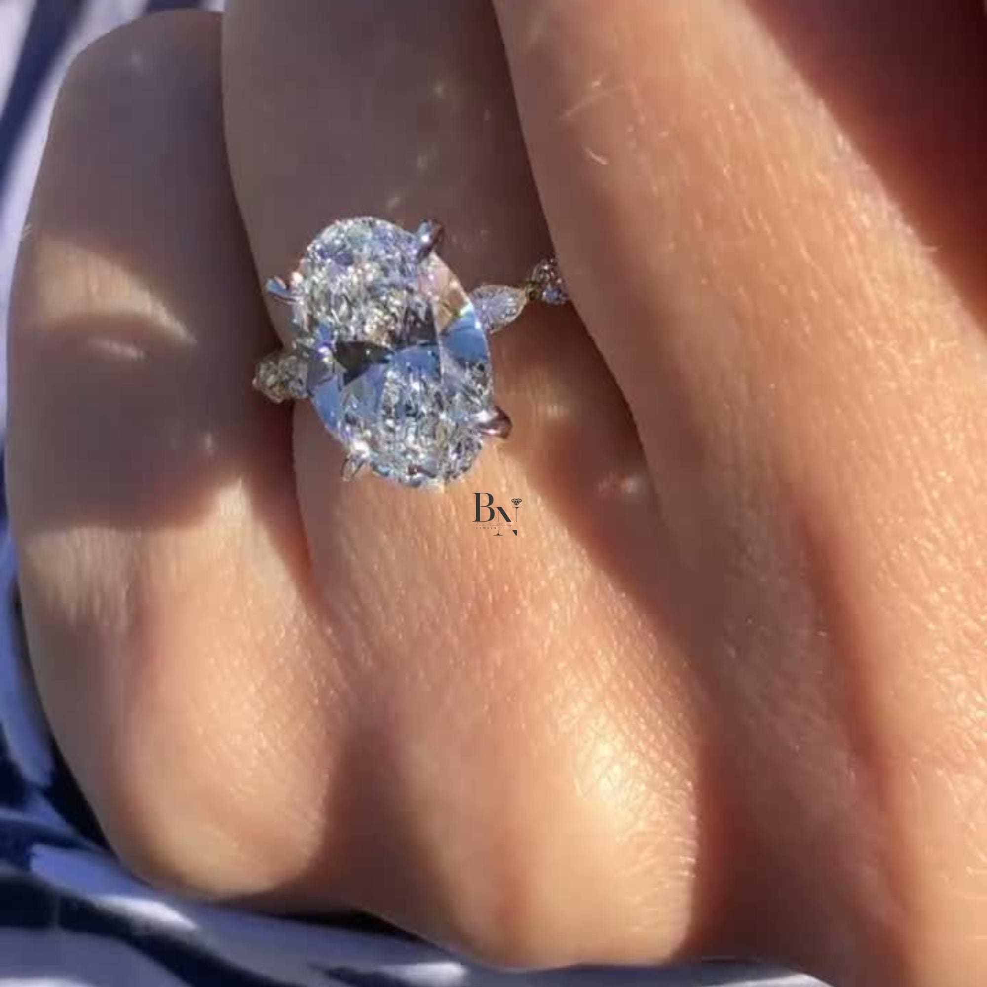 3.00 CT Oval Lab Diamond Engagement Ring | Marquise Accent Band | 14K Yellow Gold Solitaire | IGI Certified | Elongated Oval Proposal