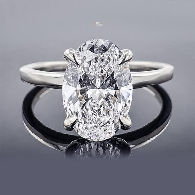 1.50ct Oval Lab Grown Diamond Engagement Ring | Hidden Halo Dainty Solitaire 14K White Gold