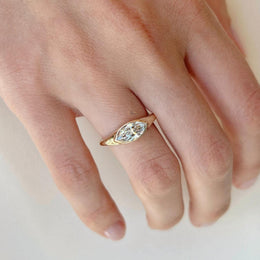 1.2ct Marquise Lab Grown Diamond Engagement Ring | East West Half Bezel Solitaire 14K Yellow Gold