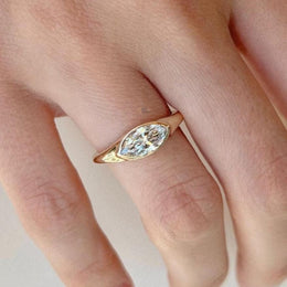 1.2ct Marquise Lab Grown Diamond Engagement Ring | East West Half Bezel Solitaire 14K Yellow Gold