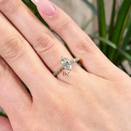 1ct Marquise Lab Grown Diamond Engagement Ring | Vintage Pavé Solitaire 14K Yellow Gold