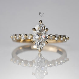 1ct Marquise Lab Grown Diamond Engagement Ring | Vintage Pavé Solitaire 14K Yellow Gold