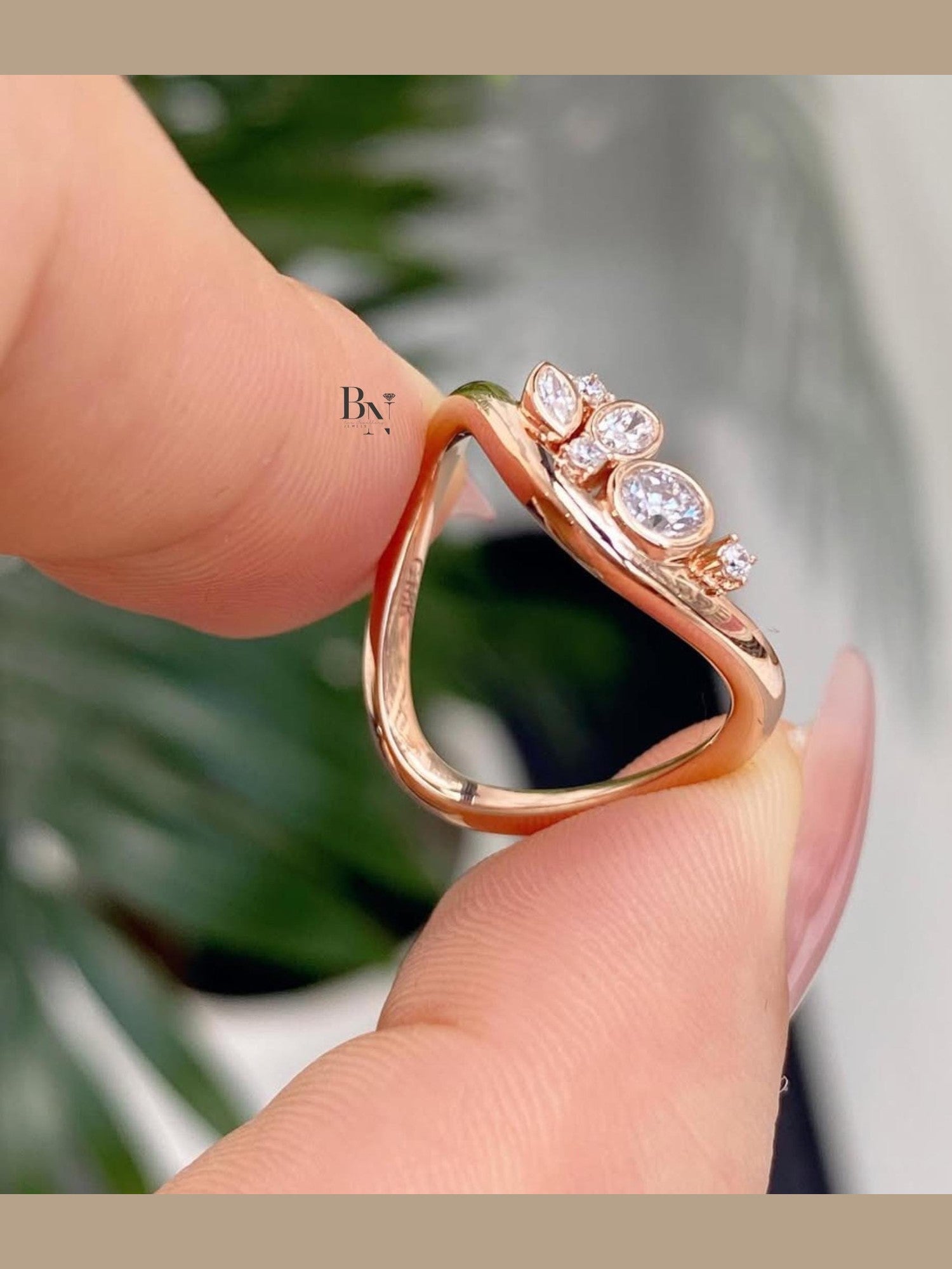 0.50ctw Lab Grown Diamond Contour Wedding Band | Mixed Cut Stacking 14K Rose Gold