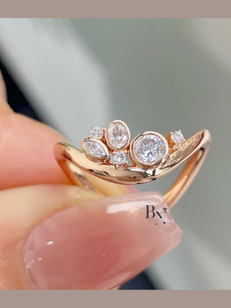 0.50ctw Lab Grown Diamond Contour Wedding Band | Mixed Cut Stacking 14K Rose Gold