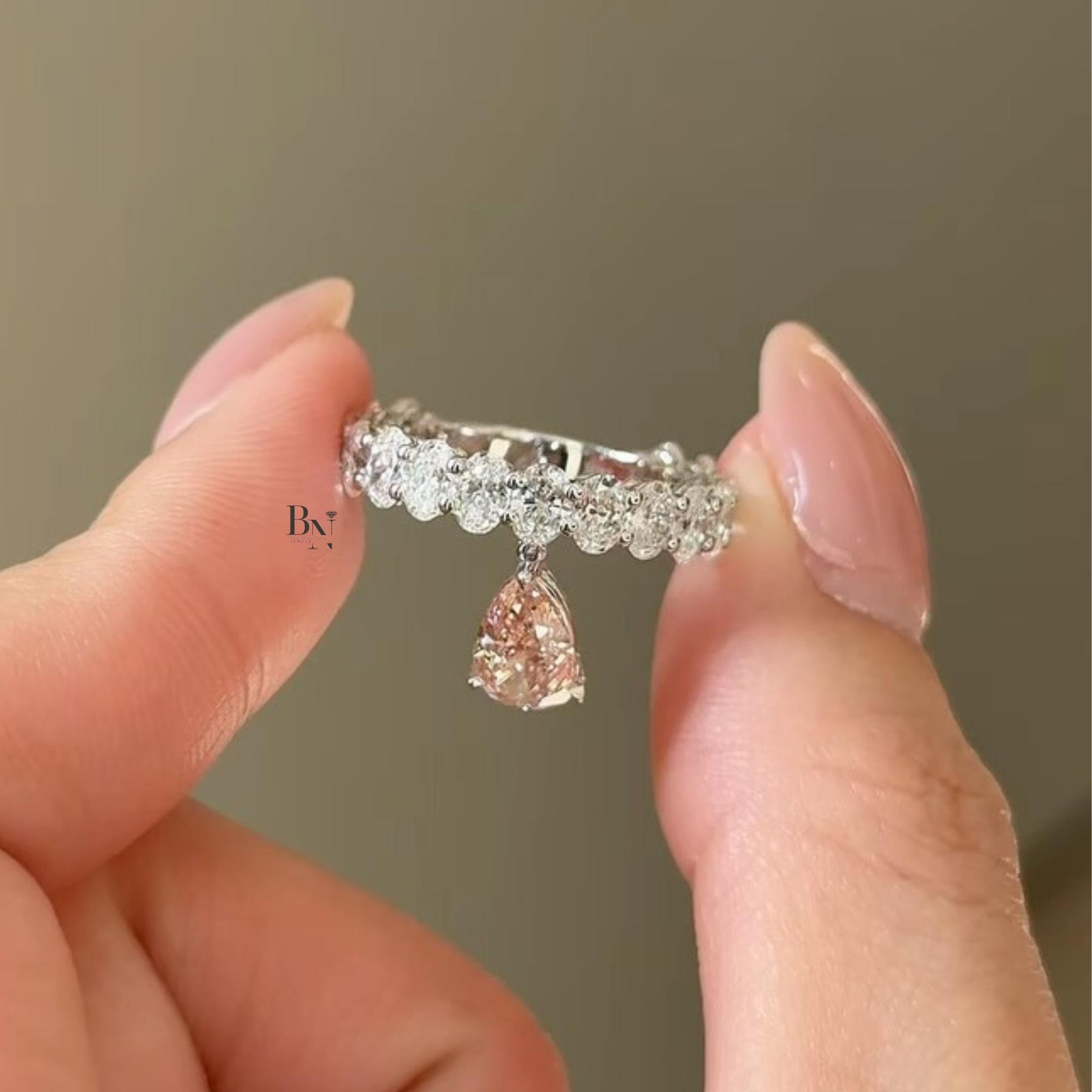 1ct Lab Grown Diamond Eternity Band | Dangling Pear Accent 14K White Gold