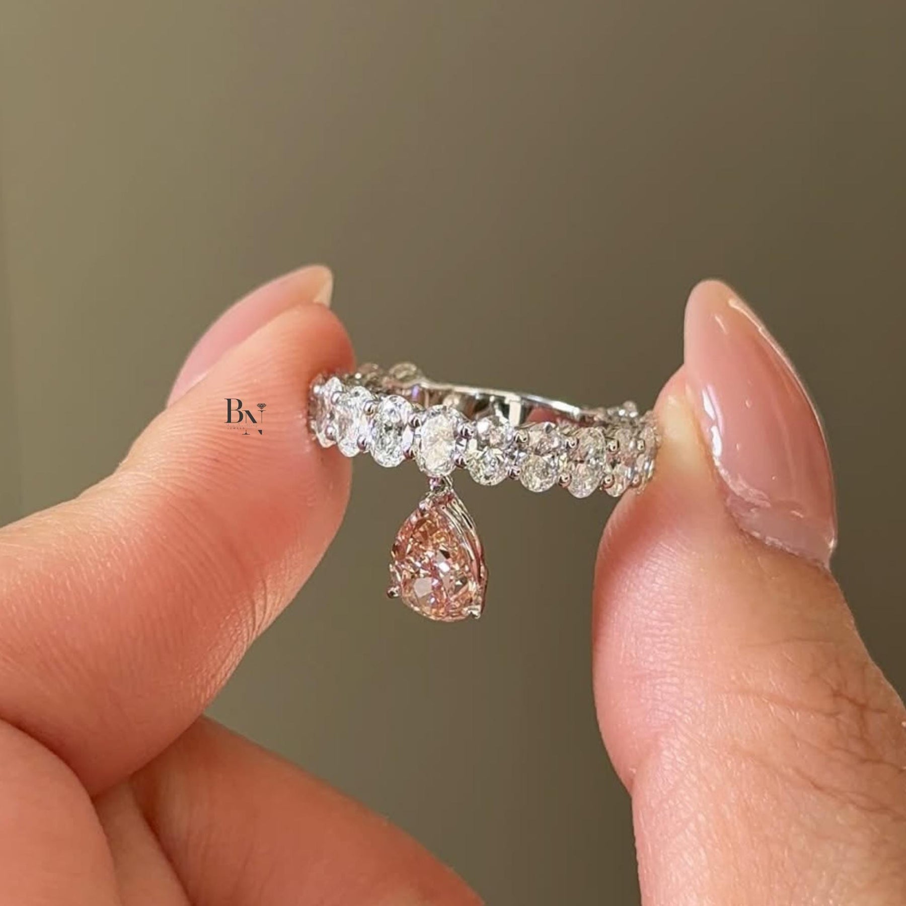 1ct Lab Grown Diamond Eternity Band | Dangling Pear Accent 14K White Gold