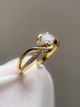 1ct Round Lab Grown Diamond Engagement Ring | Swirl Bypass Pavé Solitaire 14K Yellow Gold