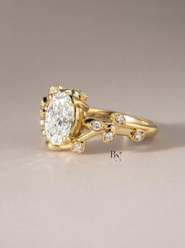 1.50ct Oval Lab Grown Diamond Engagement Ring | Leaf and Vine Nature Inspired 14K White Gold