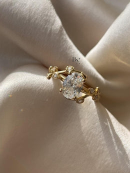 1.50ct Oval Lab Grown Diamond Engagement Ring | Leaf and Vine Nature Inspired 14K White Gold