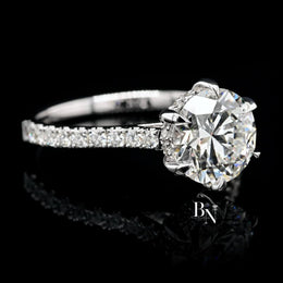 1ct Round Lab Grown Diamond Engagement Ring | Halo Pavé Band 14K White Gold