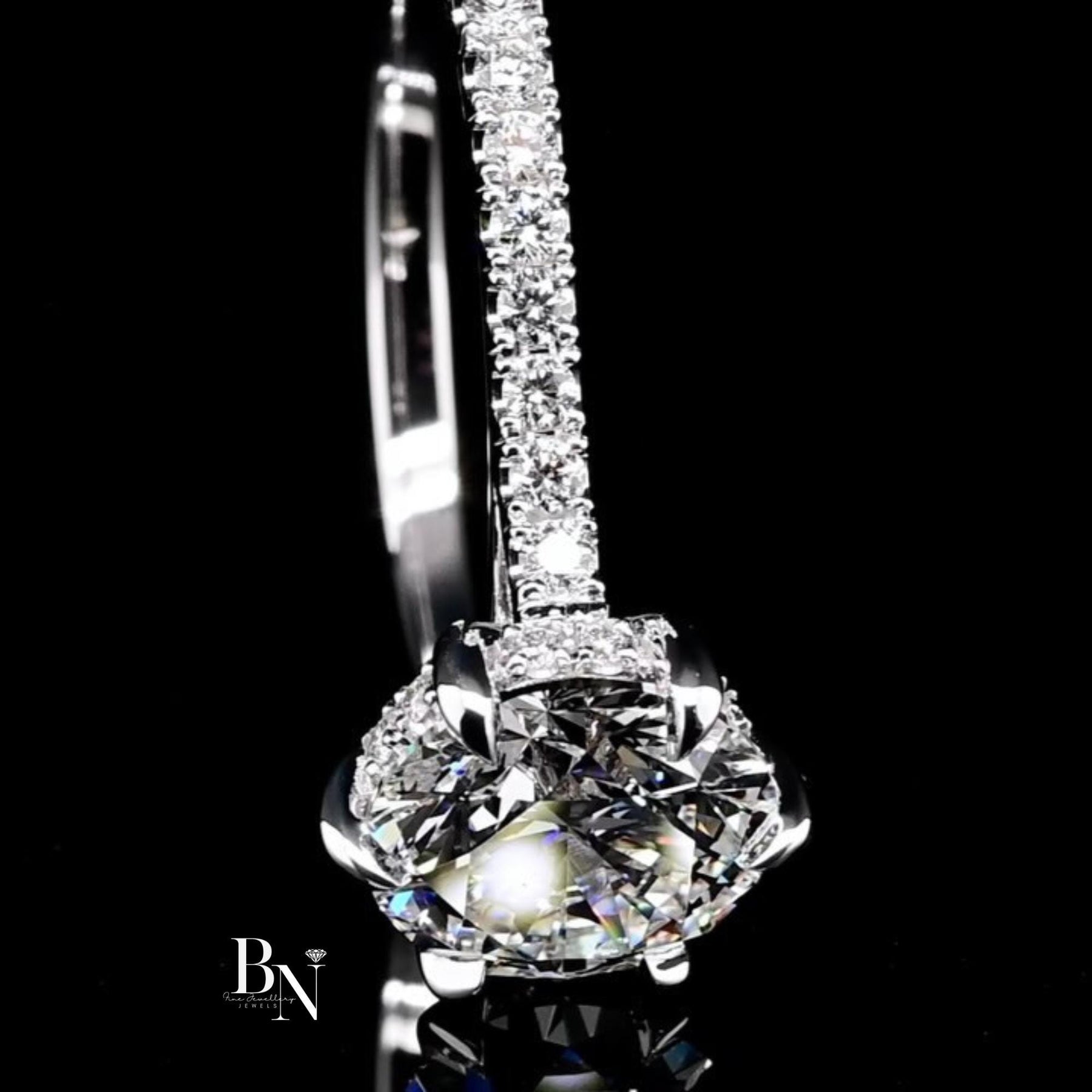 1ct Round Lab Grown Diamond Engagement Ring | Halo Pavé Band 14K White Gold