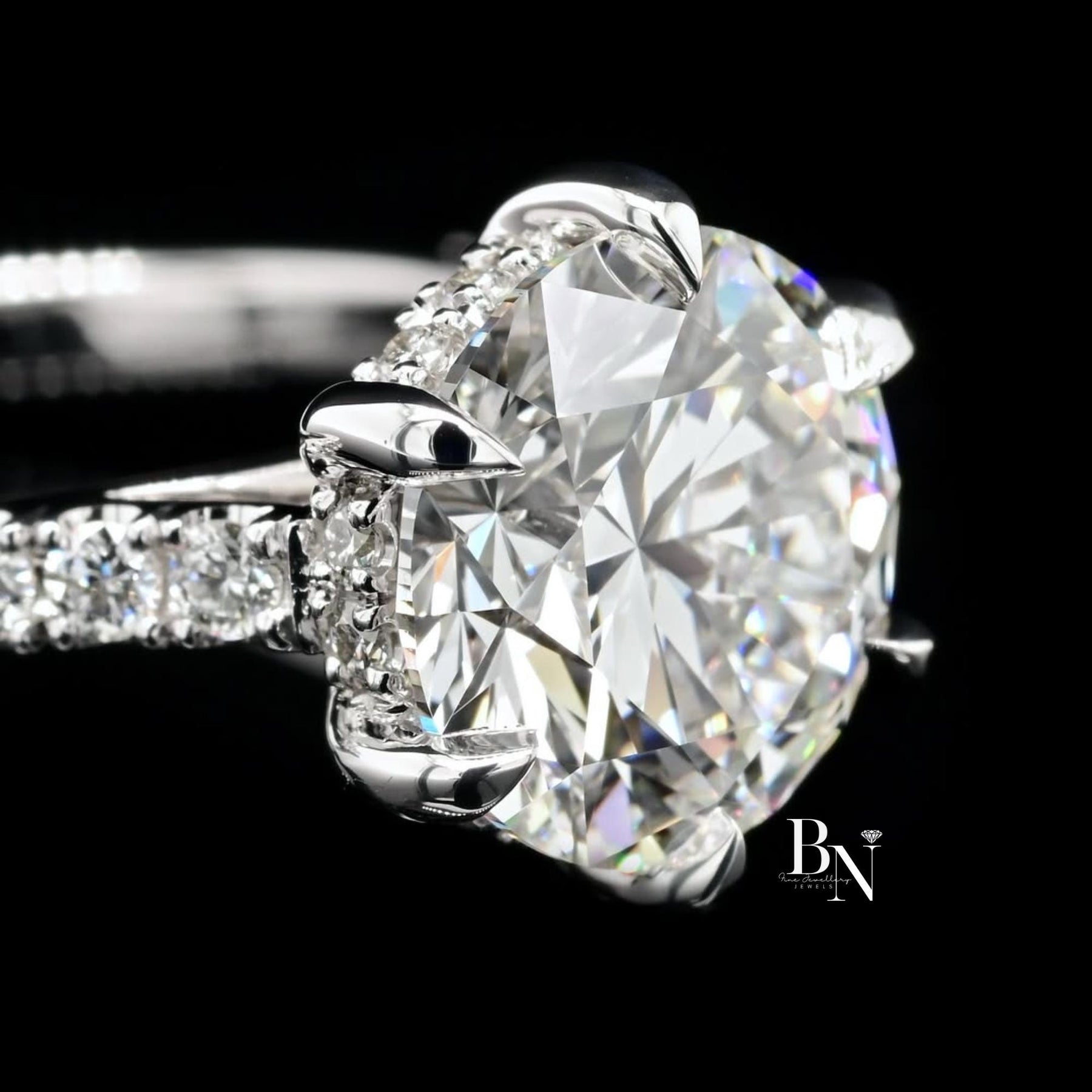 1ct Round Lab Grown Diamond Engagement Ring | Halo Pavé Band 14K White Gold