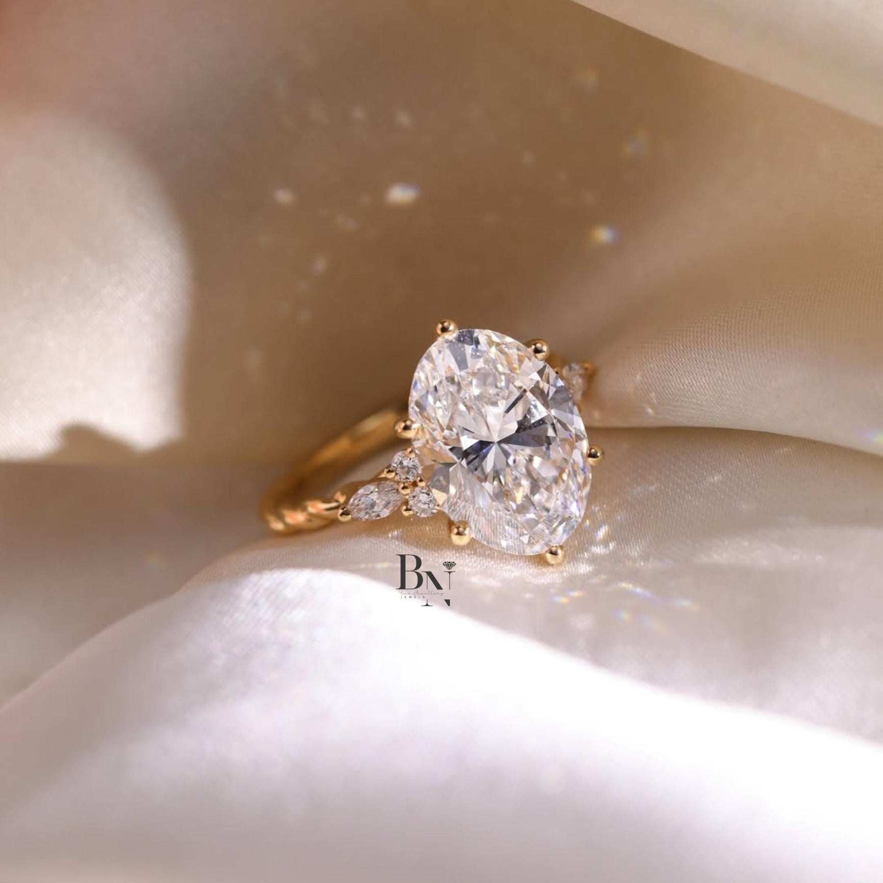 3ct Oval Lab Grown Diamond Engagement Ring | Vine Floral Accent 14K Gold