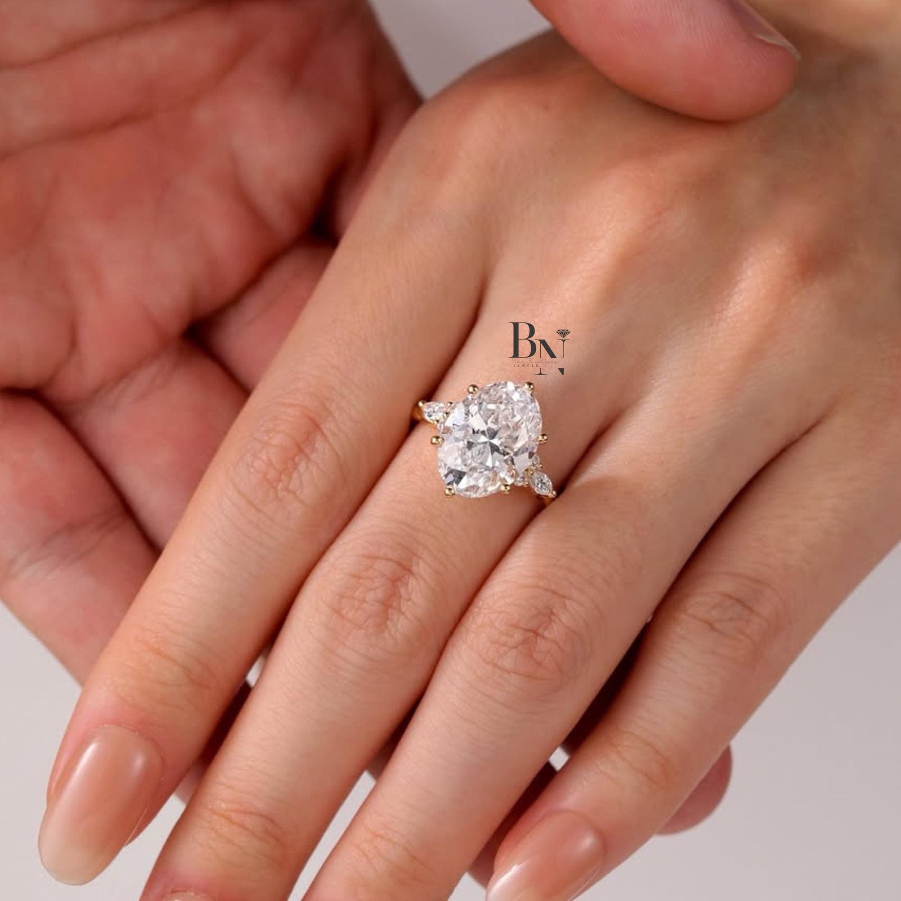 3ct Oval Lab Grown Diamond Engagement Ring | Vine Floral Accent 14K Gold