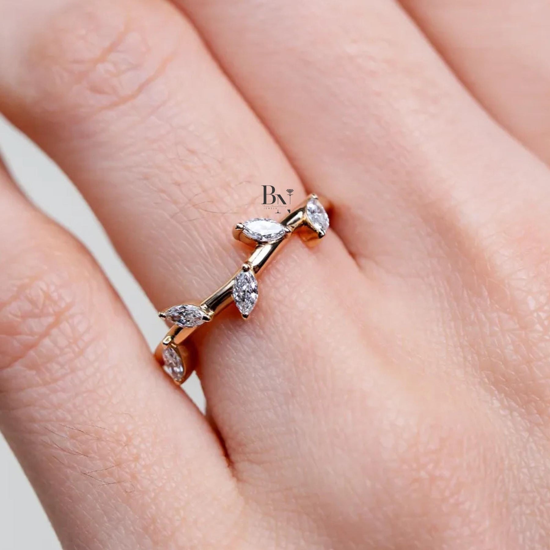 0.20ctw Marquise Lab Grown Diamond Wedding Band | Vine Stacking 14K Yellow Gold