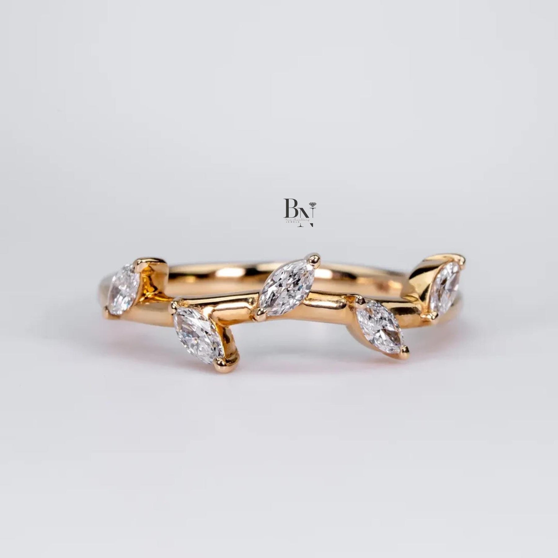 0.20ctw Marquise Lab Grown Diamond Wedding Band | Vine Stacking 14K Yellow Gold