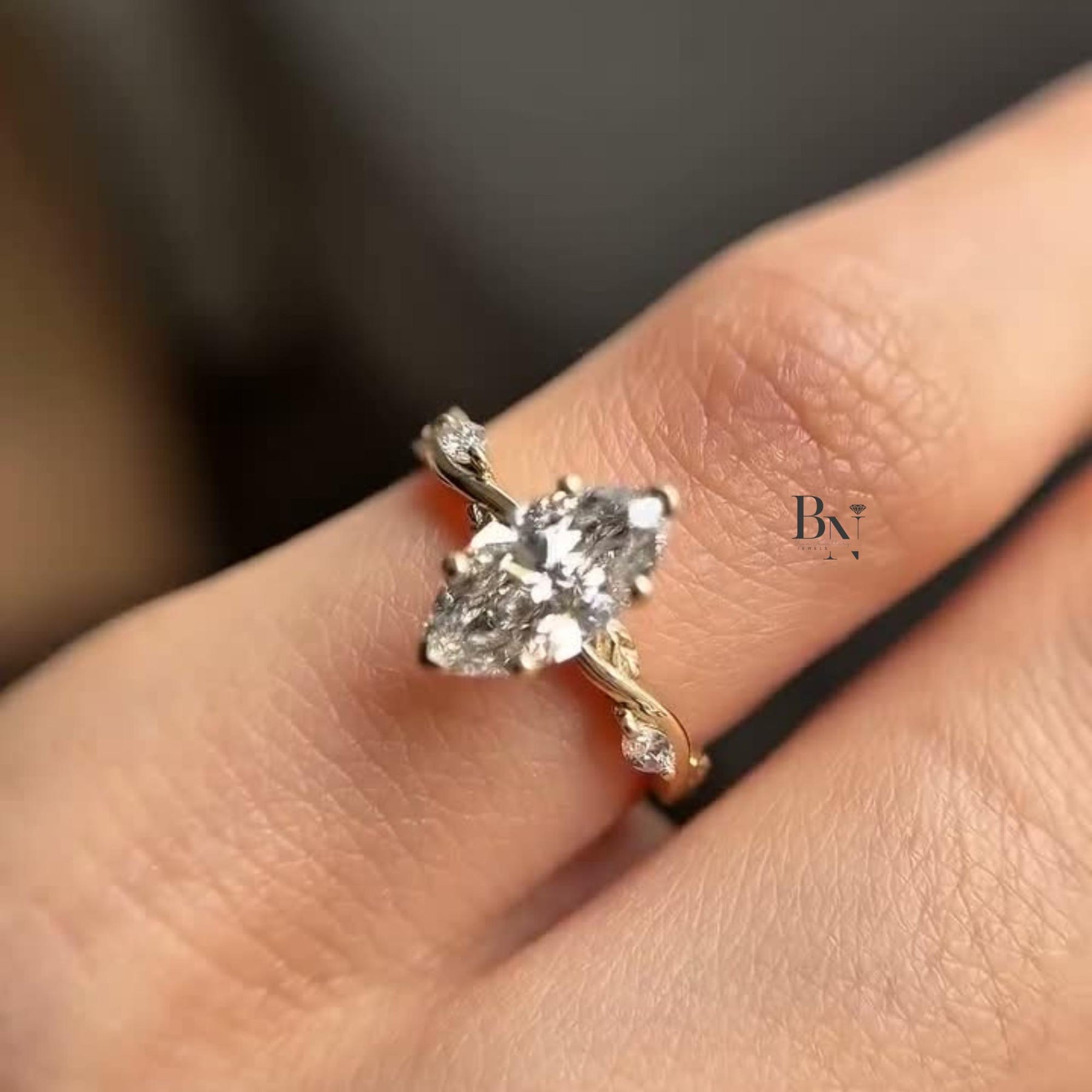 1ct Marquise Lab Grown Diamond Engagement Ring | Twisted Vine Solitaire 14K Yellow Gold