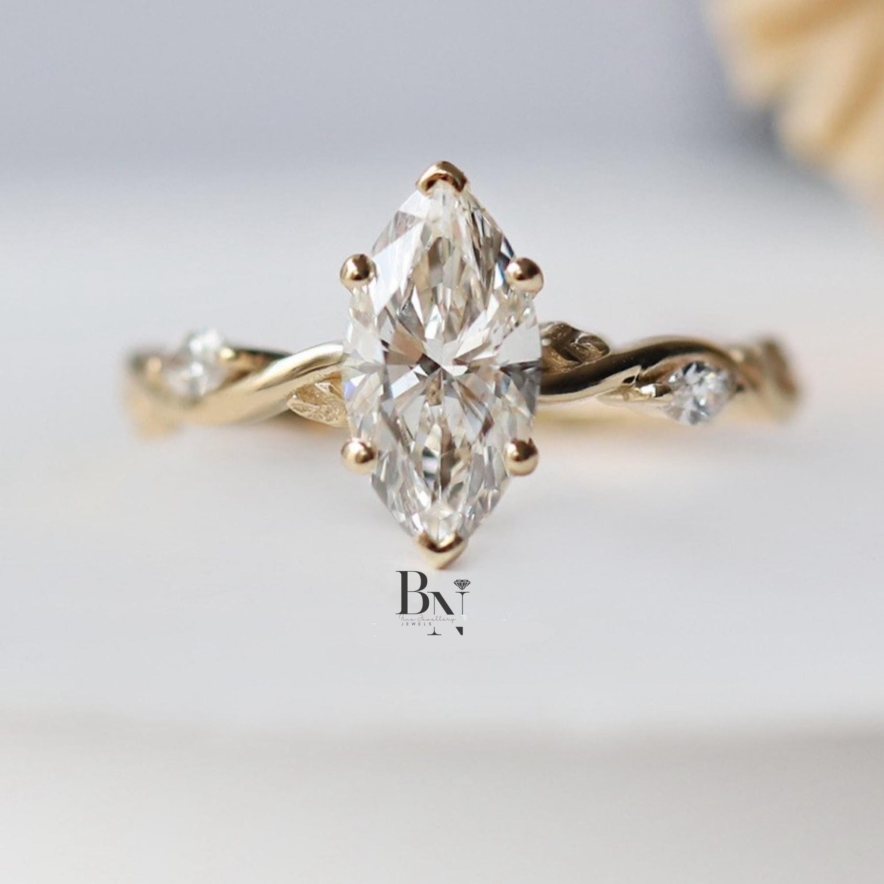 1ct Marquise Lab Grown Diamond Engagement Ring | Twisted Vine Solitaire 14K Yellow Gold