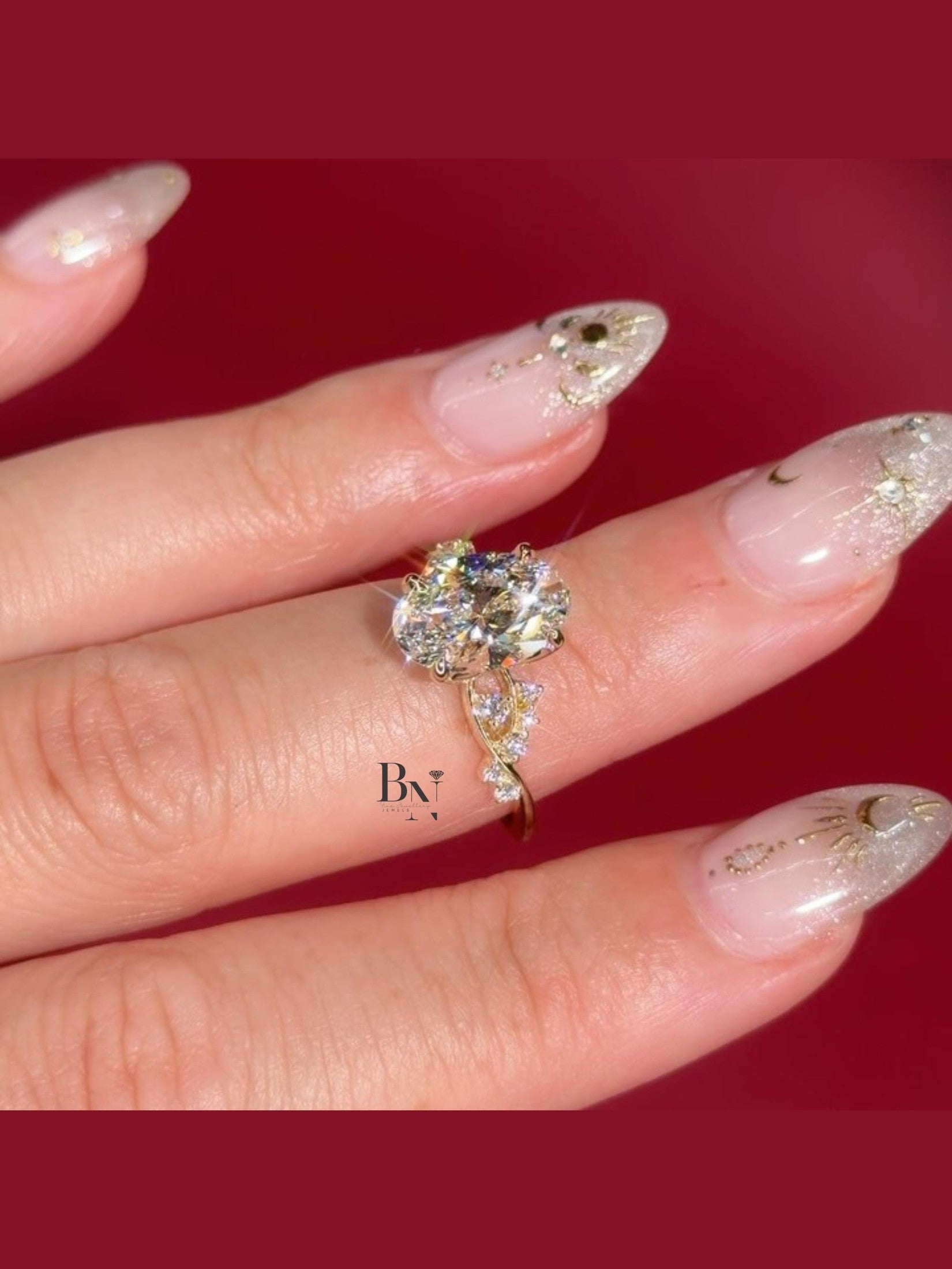 3ct Oval Lab Grown Diamond Engagement Ring | Twisted Vine Nature Inspired Bridal 14K Gold