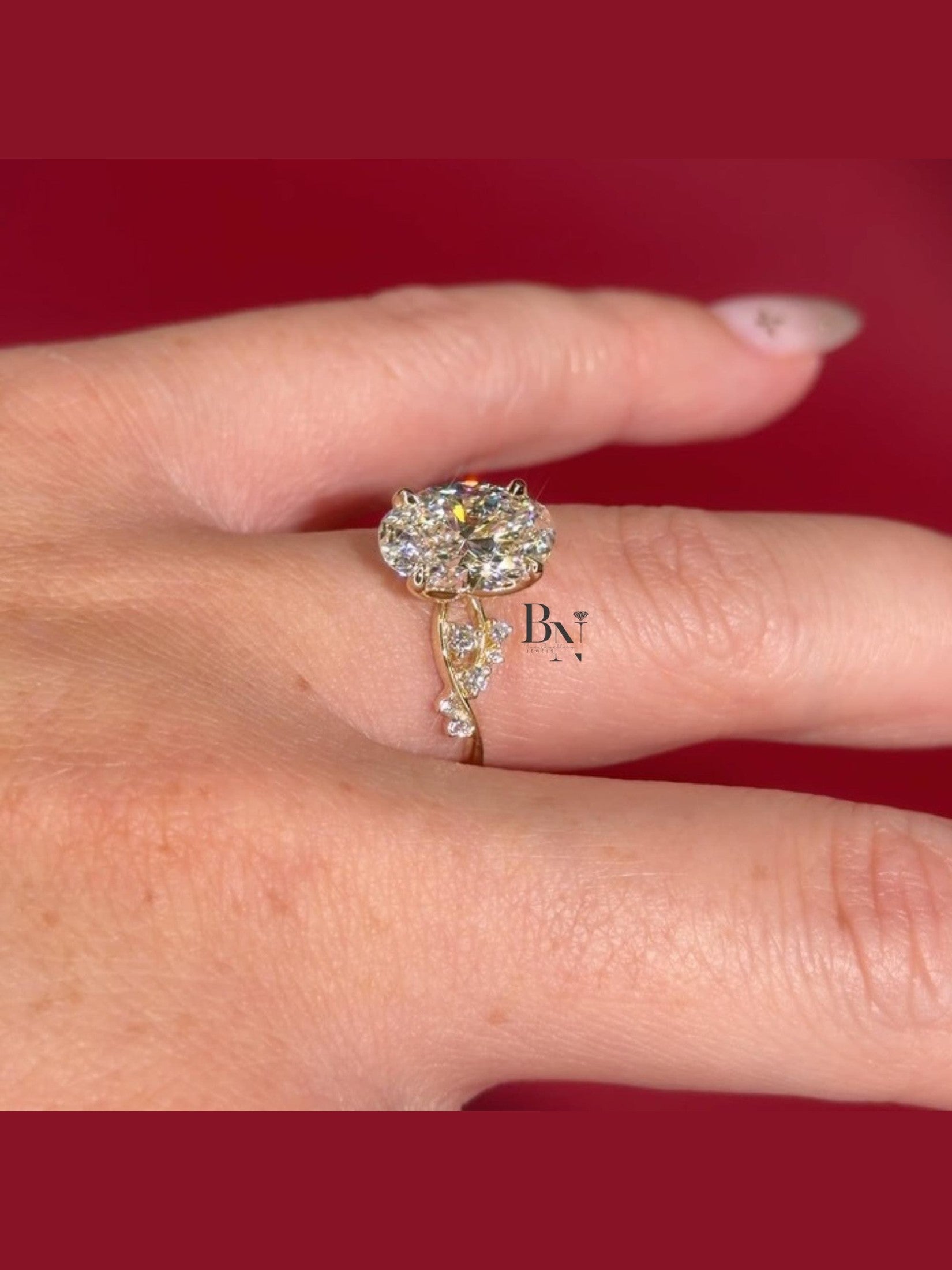 3ct Oval Lab Grown Diamond Engagement Ring | Twisted Vine Nature Inspired Bridal 14K Gold