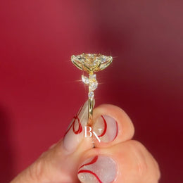 3ct Marquise Lab Grown Diamond Engagement Ring | Vine Leaf Cluster Pavé Accents 14K Gold