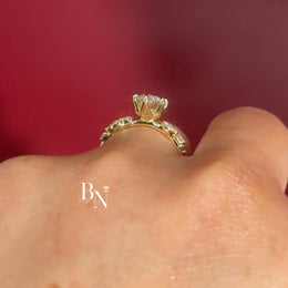 3ct Marquise Lab Grown Diamond Engagement Ring | Vine Leaf Cluster Pavé Accents 14K Gold