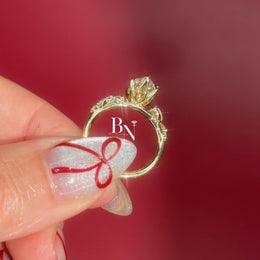 3ct Marquise Lab Grown Diamond Engagement Ring | Vine Leaf Cluster Pavé Accents 14K Gold