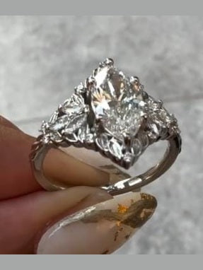 1.50ct Marquise Lab Grown Diamond Engagement Ring | Nature Inspired Leaf Accent Halo 14K Gold