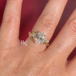 3ct Oval Lab Grown Diamond Engagement Ring | Vine Floral Leaf Cluster 14K Gold
