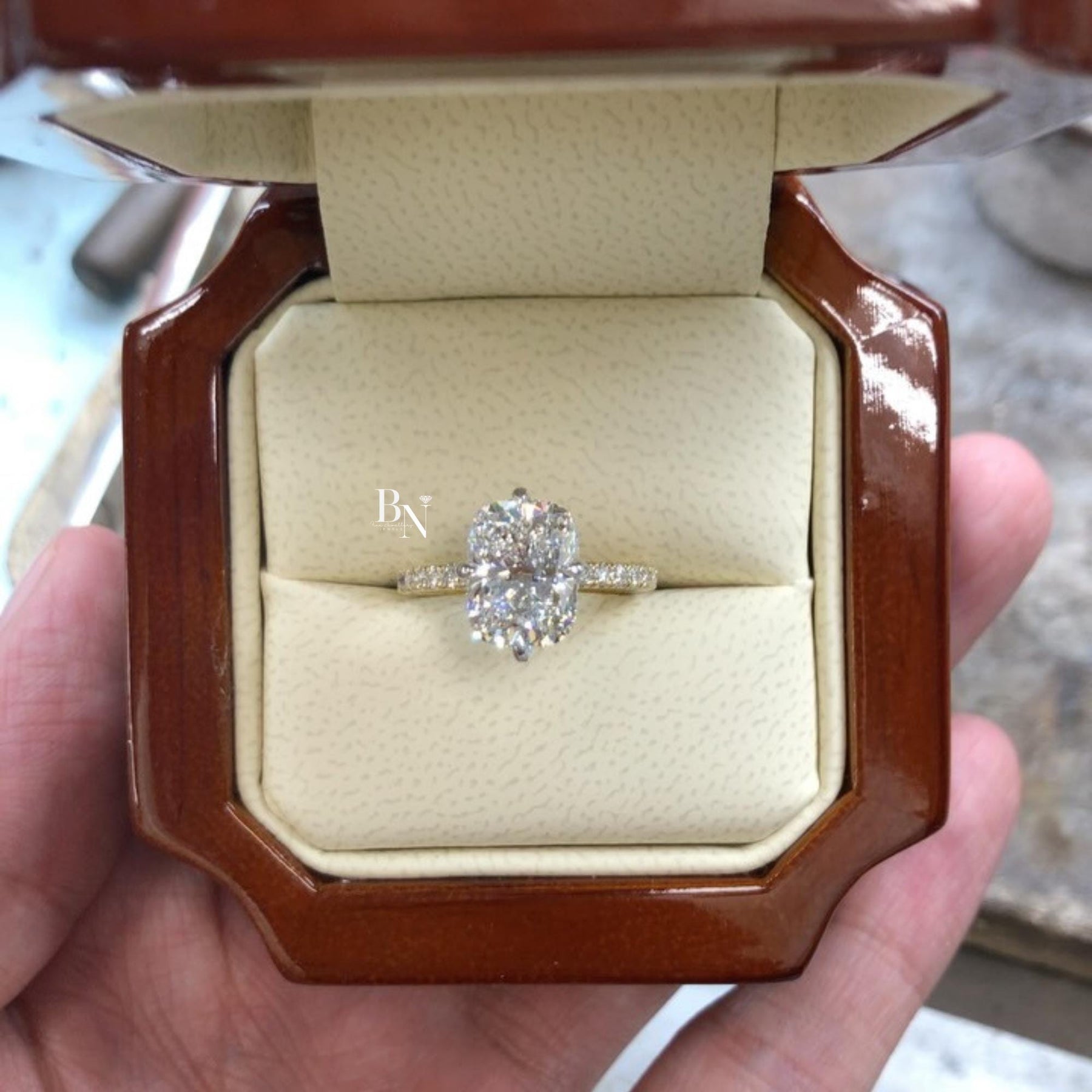 3ct Elongated Cushion Lab Grown Diamond Engagement Ring | Micro Pavé Band 14K Gold