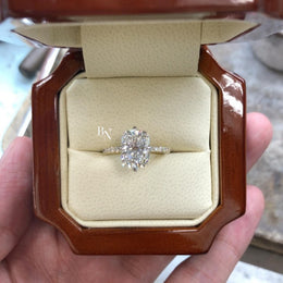 3ct Elongated Cushion Lab Grown Diamond Engagement Ring | Micro Pavé Band 14K Gold