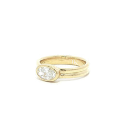 1ct Oval Lab Grown Diamond Engagement Ring | East West Full Bezel Minimalist 14K Yellow Gold