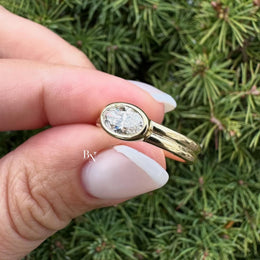1ct Oval Lab Grown Diamond Engagement Ring | East West Full Bezel Minimalist 14K Yellow Gold