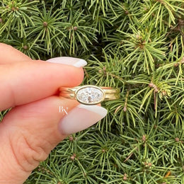 1ct Oval Lab Grown Diamond Engagement Ring | East West Full Bezel Minimalist 14K Yellow Gold
