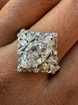 1.50ct Marquise Lab Grown Diamond Engagement Ring | Nature Inspired Leaf Accent Halo 14K Gold