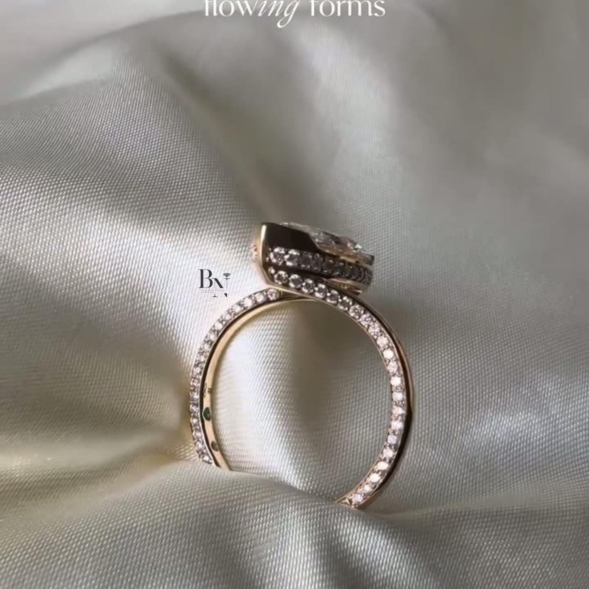 3.00ct Marquise Lab Diamond Engagement Ring | Rose Gold Pave Bypass Band | IGI Certified Bezel Set Bridal Ring | Hidden Halo