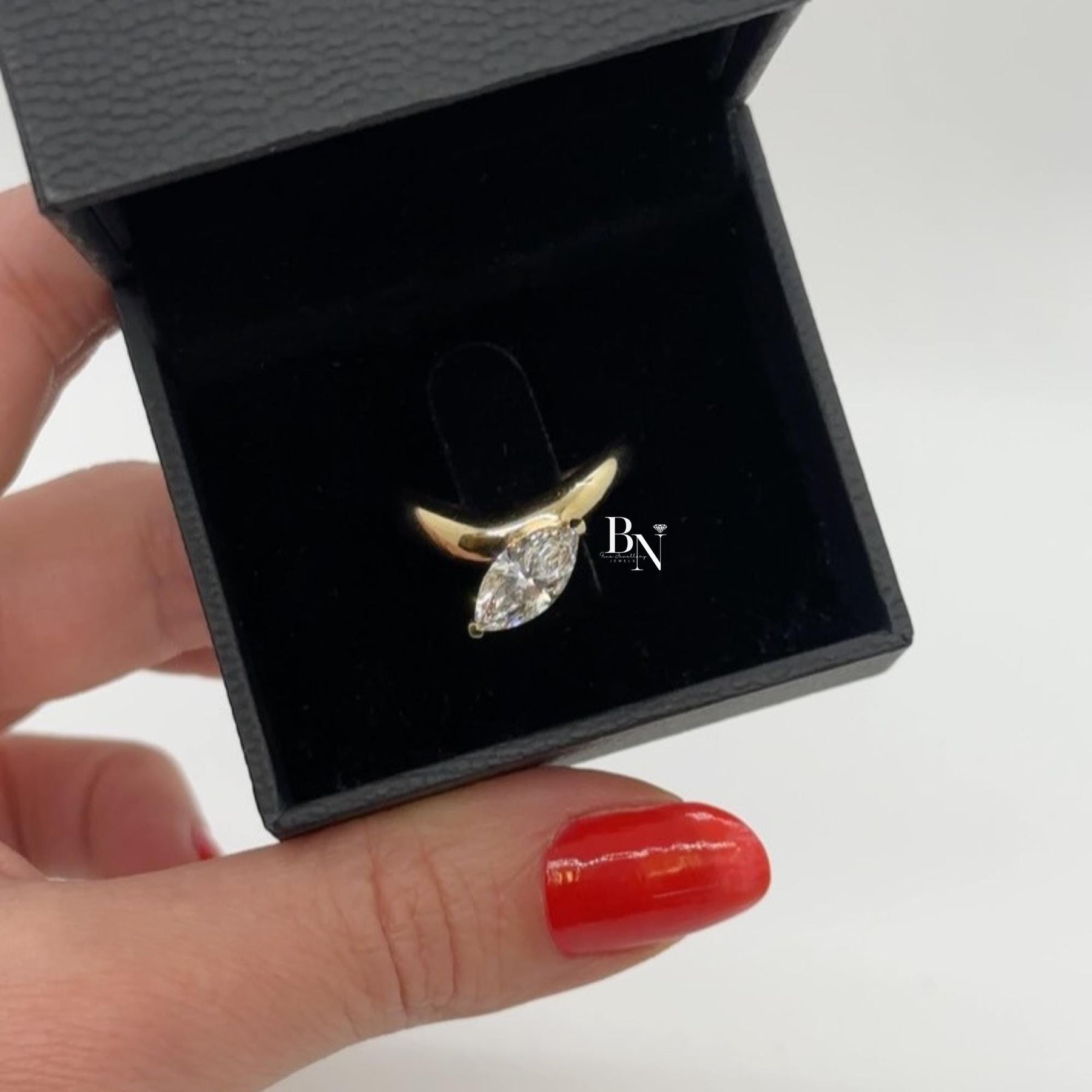 1ct Marquise Lab Grown Diamond Engagement Ring | East West Bezel Bypass Solitaire 14K Yellow Gold