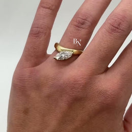 1ct Marquise Lab Grown Diamond Engagement Ring | East West Bezel Bypass Solitaire 14K Yellow Gold