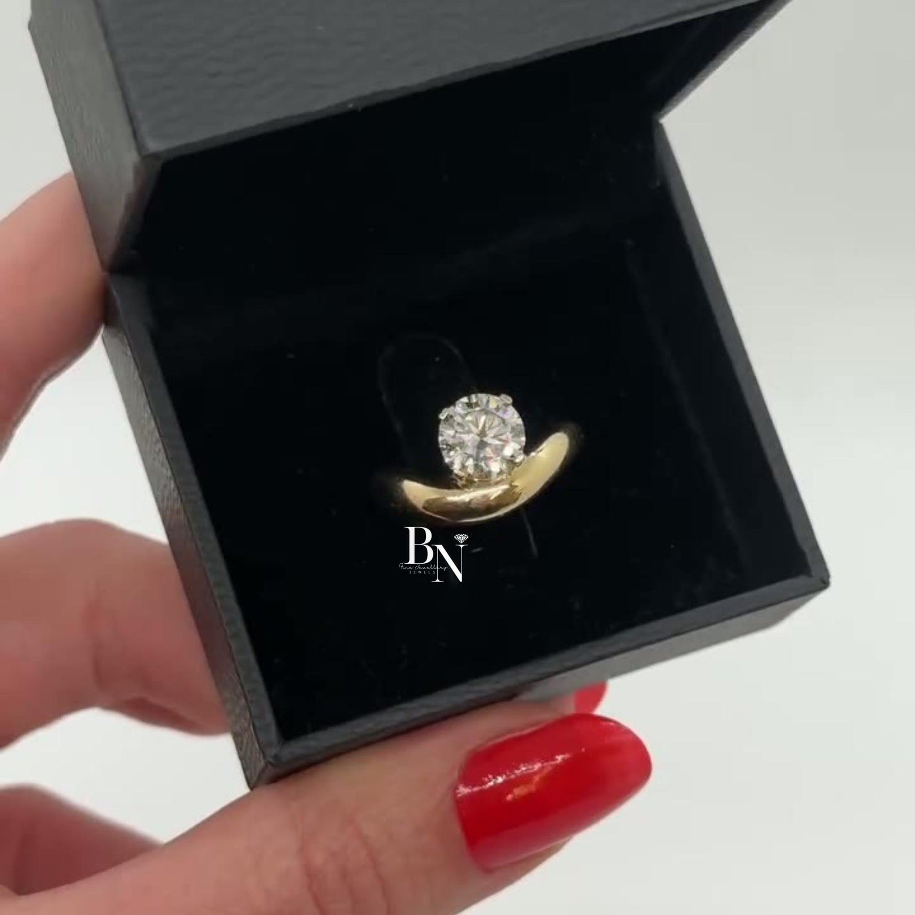 1ct Round Lab Grown Diamond Engagement Ring | Bypass Tension Set Solitaire 14K Yellow Gold