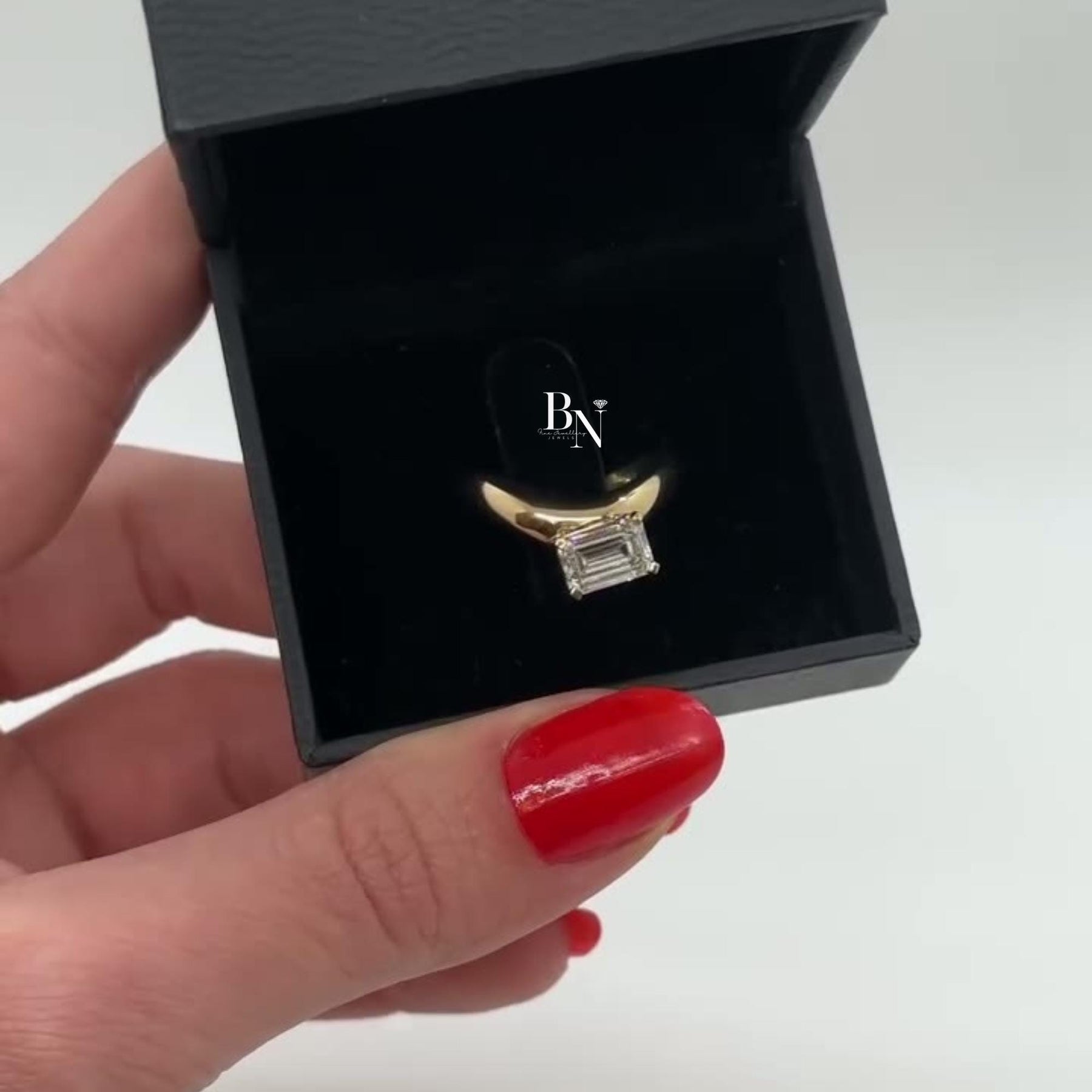 1ct Emerald Cut Lab Grown Diamond Engagement Ring | East West Bypass Solitaire 14K Yellow Gold