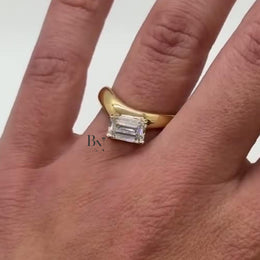 1ct Emerald Cut Lab Grown Diamond Engagement Ring | East West Bypass Solitaire 14K Yellow Gold