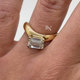 1ct Emerald Cut Lab Grown Diamond Engagement Ring | East West Bypass Solitaire 14K Yellow Gold