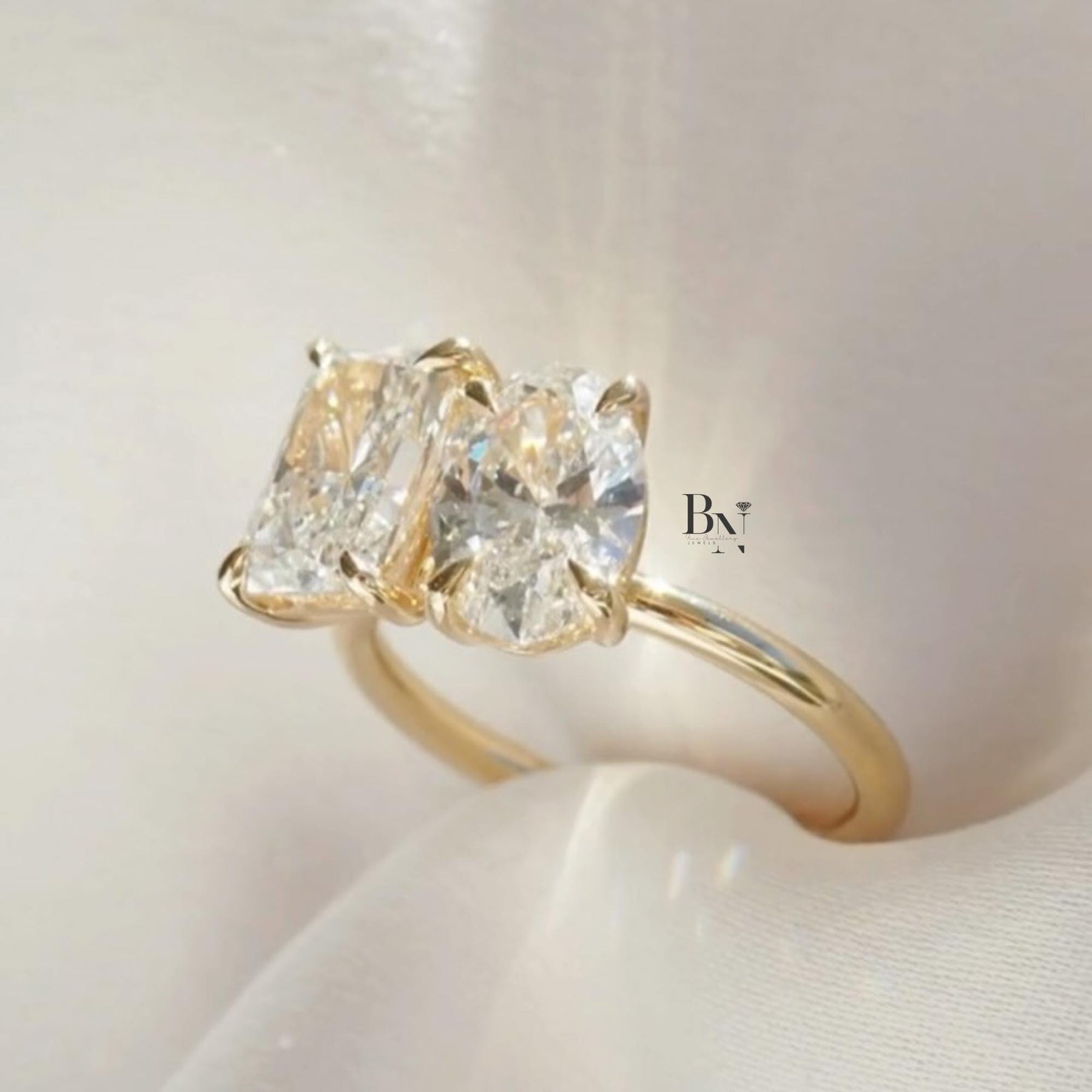 3.50ctw Oval Radiant Lab Grown Diamond Toi et Moi Ring | Two Stone 14K Yellow Gold