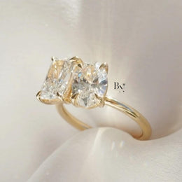 3.50ctw Oval Radiant Lab Grown Diamond Toi et Moi Ring | Two Stone 14K Yellow Gold