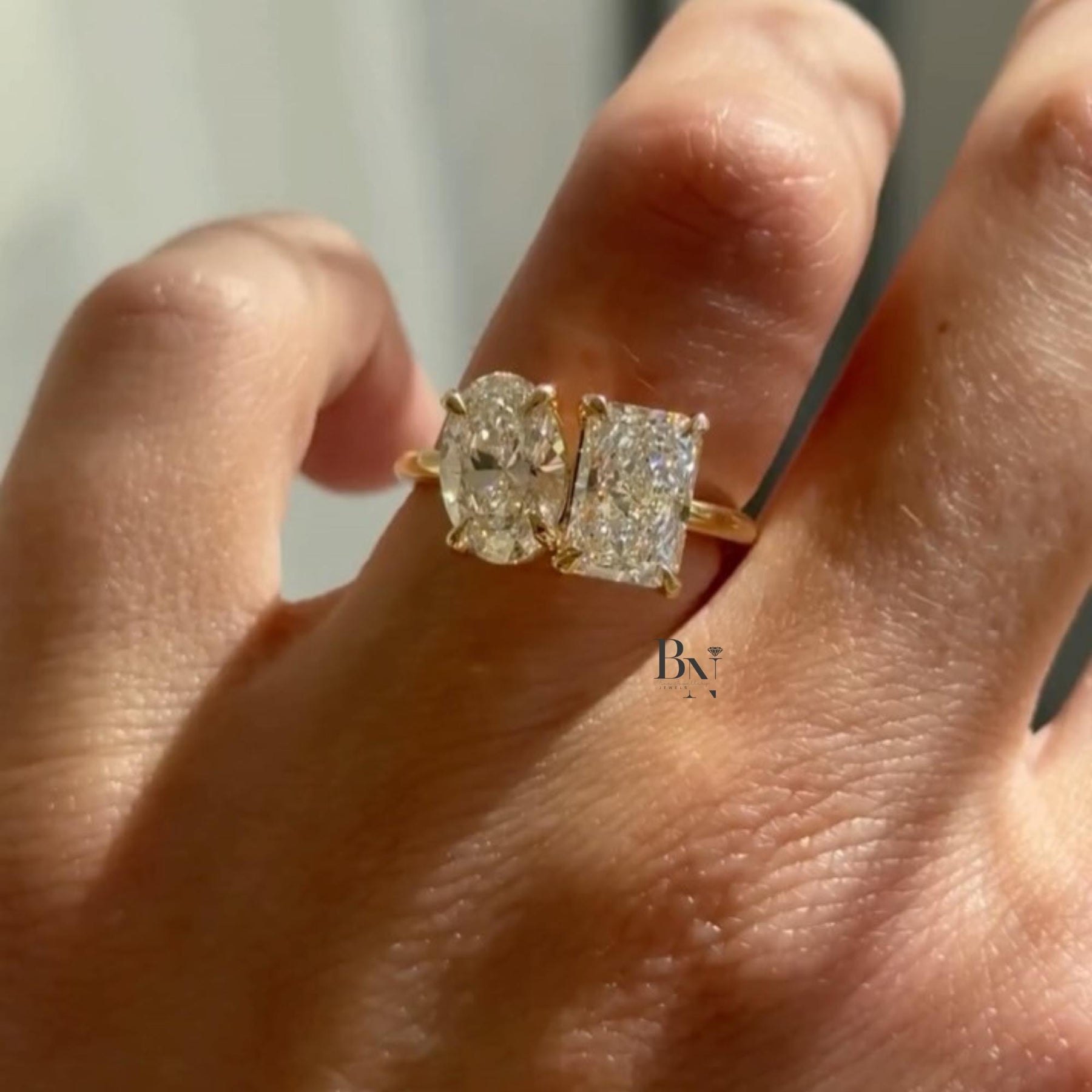 3.50ctw Oval Radiant Lab Grown Diamond Toi et Moi Ring | Two Stone 14K Yellow Gold