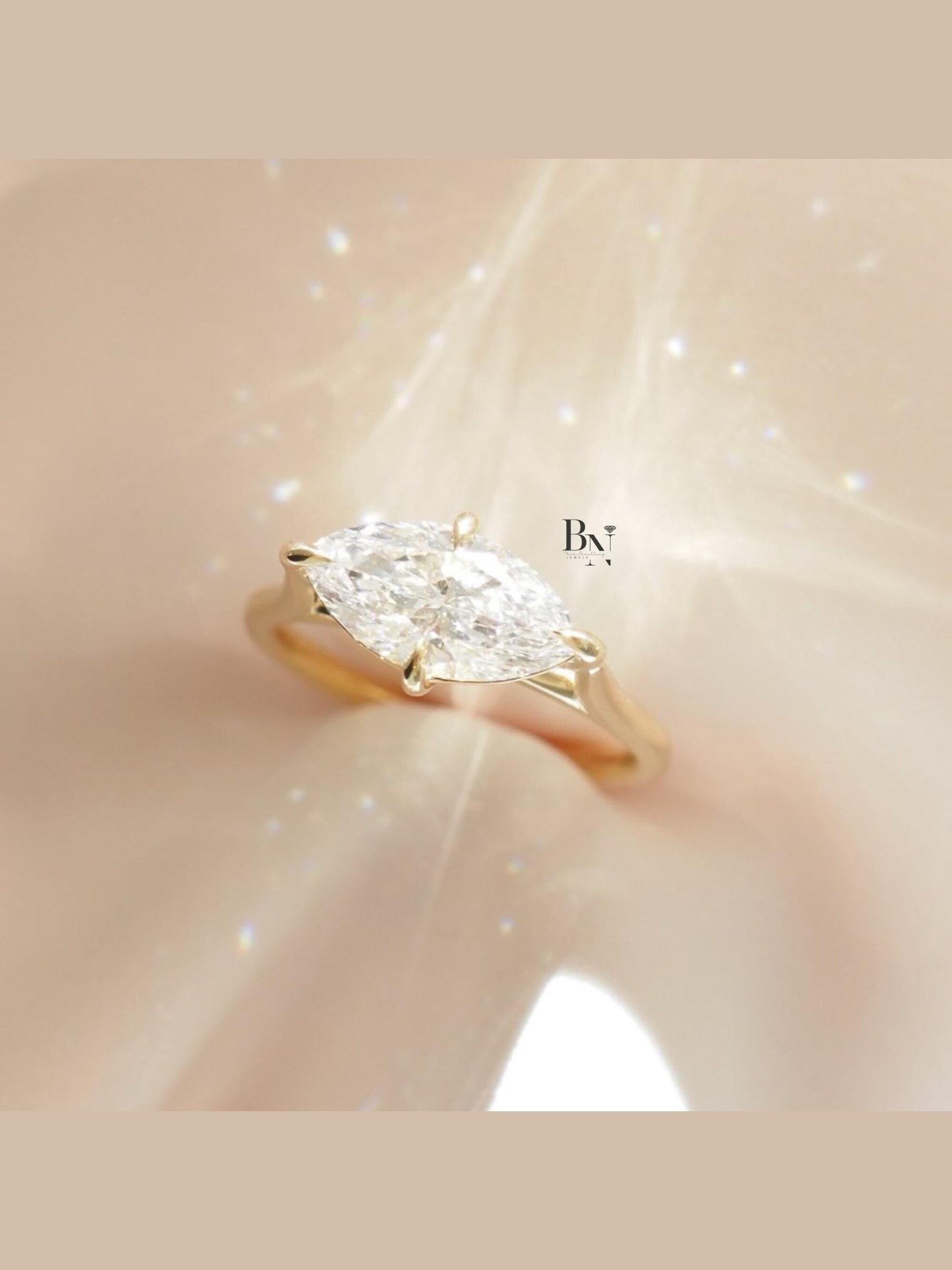 1.50ct Marquise Lab Diamond Solitaire Ring | Yellow Gold V-Prong Engagement | Elongated Bridal Ring | IGI Certified