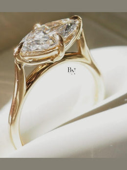 1.50ct Marquise Lab Grown Diamond Solitaire Ring | V-Prong Elongated Bridal 14K Yellow Gold