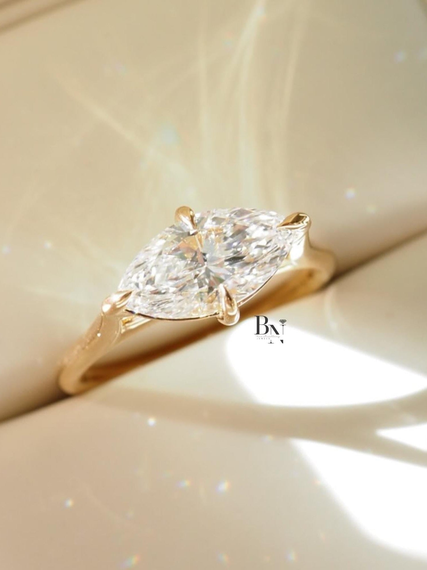 1.50ct Marquise Lab Grown Diamond Solitaire Ring | V-Prong Elongated Bridal 14K Yellow Gold