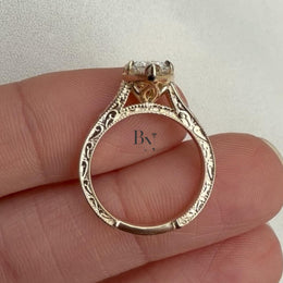3ct Marquise Lab Grown Diamond Engagement Ring | Vintage Hand Engraved Solitaire 14K Gold