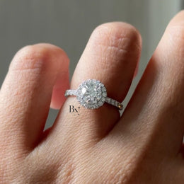 1ct Round Lab Grown Diamond Engagement Ring | Halo Pavé Band 14K White Gold
